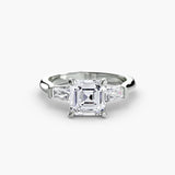 BW James Jewelers setting 9K White Gold / Asscher Three-Stone Ring (Baguette Side Stones)