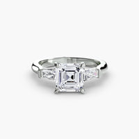 BW James Jewelers setting 9K White Gold / Asscher Three-Stone Ring (Baguette Side Stones)