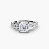 BW James Jewelers setting 9K White Gold / Asscher Three-Stone Ring with Pavé Band 4