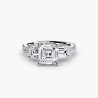 BW James Jewelers setting 9K White Gold / Asscher Three-Stone Ring with Pavé Band 4