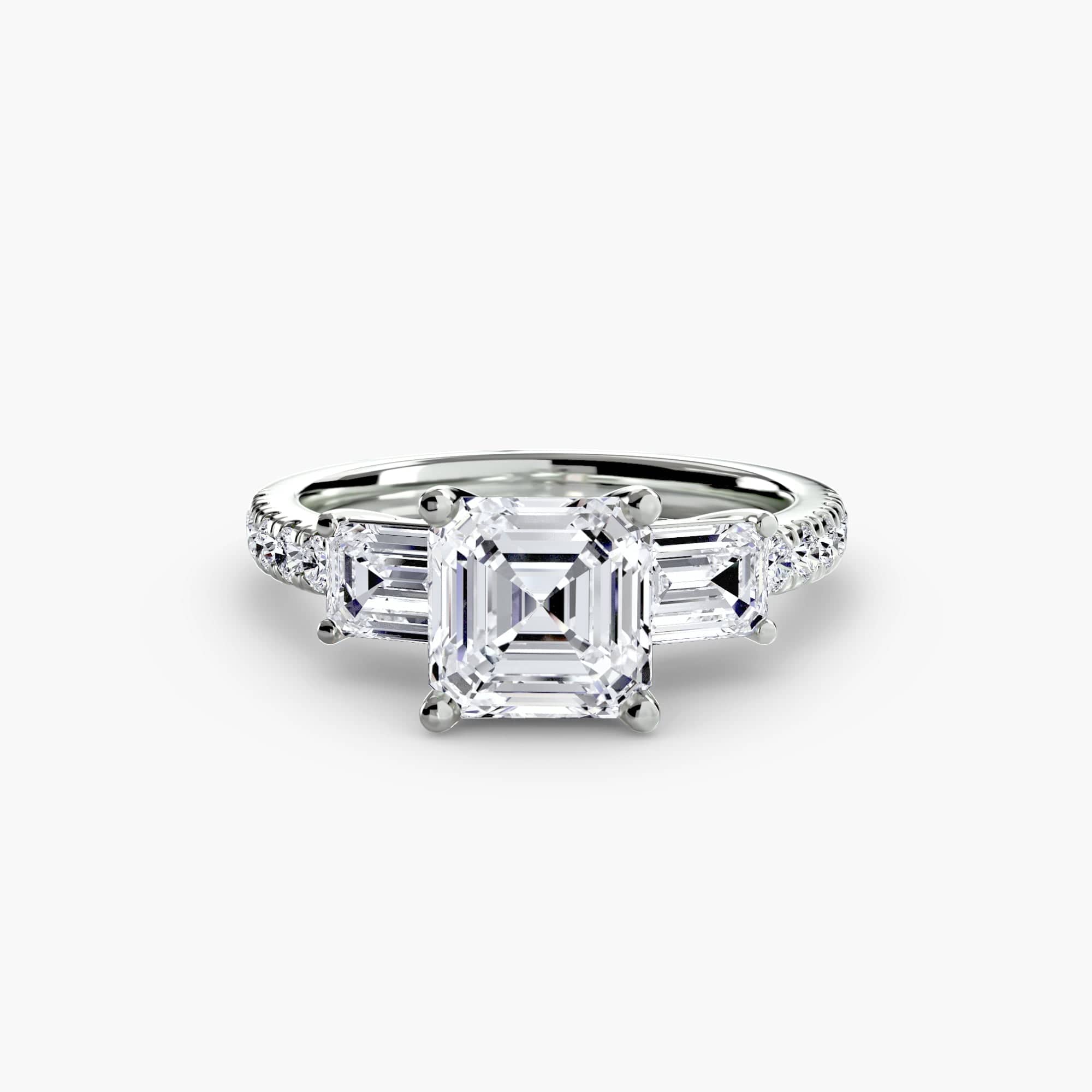 BW James Jewelers setting 9K White Gold / Asscher Three-Stone Ring with Pavé Band 4