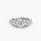 BW James Jewelers setting 9K White Gold / Asscher Three-Stone with Pavé Band