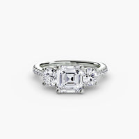 BW James Jewelers setting 9K White Gold / Asscher Three-Stone with Pavé Band