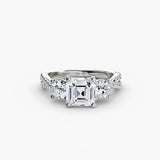 BW James Jewelers setting 9K White Gold / Asscher Three-Stone with Pavé Band 2