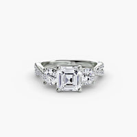 BW James Jewelers setting 9K White Gold / Asscher Three-Stone with Pavé Band 2