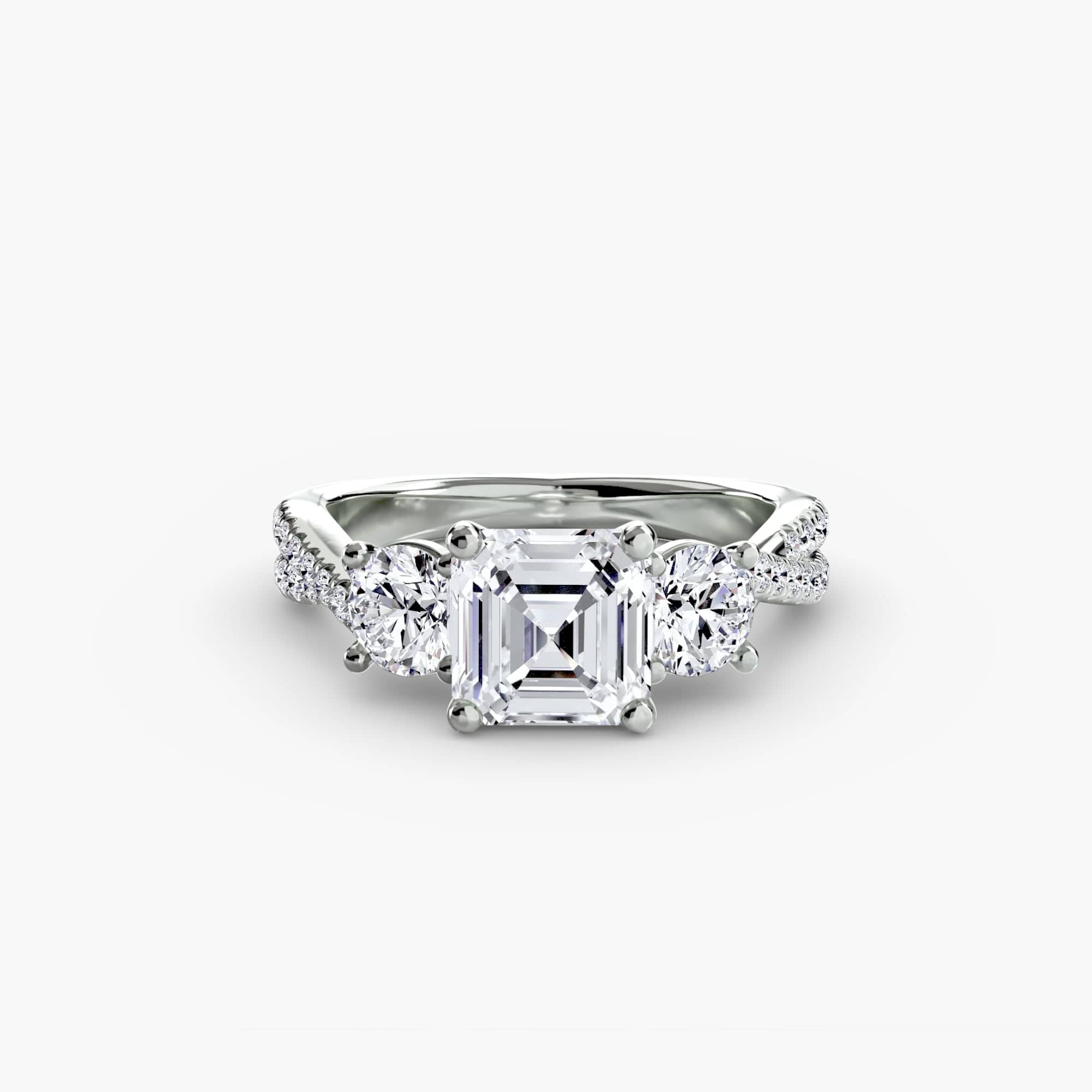 BW James Jewelers setting 9K White Gold / Asscher Three-Stone with Pavé Band 2