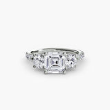 BW James Jewelers setting 9K White Gold / Asscher Three-Stone with Pavé Band 3