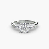 BW James Jewelers setting 9K White Gold / Cushion Three-Stone Ring (Baguette Side Stones)