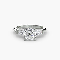 BW James Jewelers setting 9K White Gold / Cushion Three-Stone Ring (Baguette Side Stones)