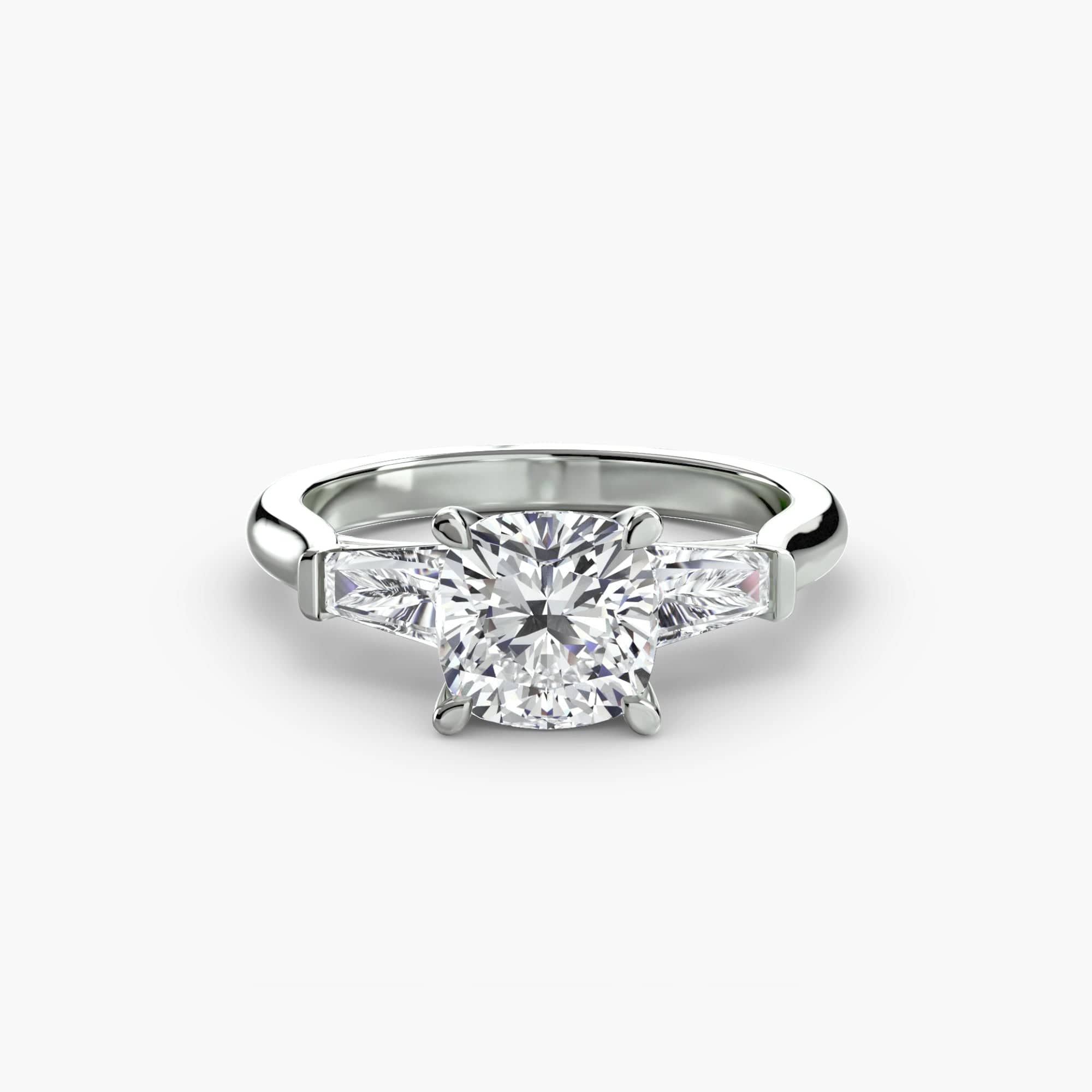 BW James Jewelers setting 9K White Gold / Cushion Three-Stone Ring (Baguette Side Stones)