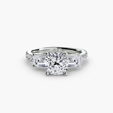 BW James Jewelers setting 9K White Gold / Cushion Three-Stone Ring with Pavé Band 4