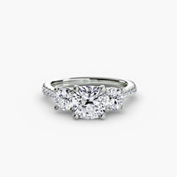 BW James Jewelers setting 9K White Gold / Cushion Three-Stone with Pavé Band