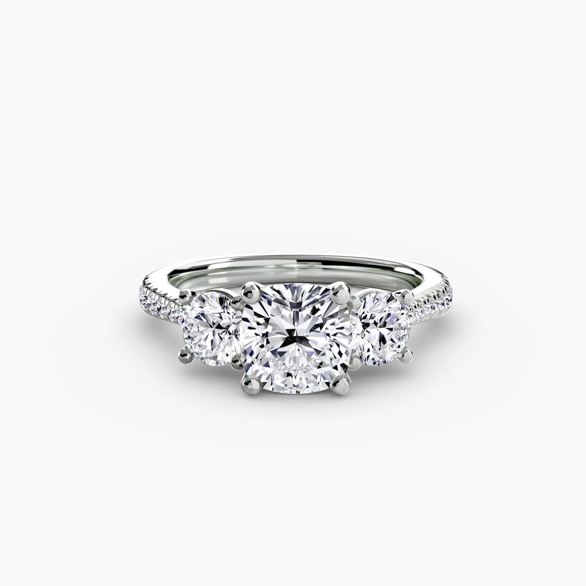 BW James Jewelers setting 9K White Gold / Cushion Three-Stone with Pavé Band