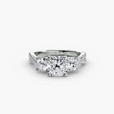 BW James Jewelers setting 9K White Gold / Cushion Three-Stone with Pavé Band 2