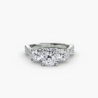 BW James Jewelers setting 9K White Gold / Cushion Three-Stone with Pavé Band 2