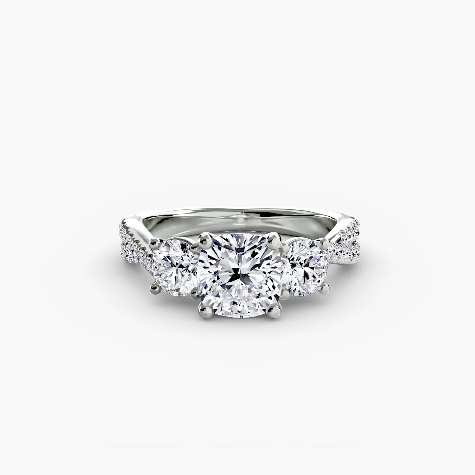 BW James Jewelers setting 9K White Gold / Cushion Three-Stone with Pavé Band 2