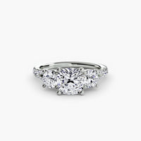 BW James Jewelers setting 9K White Gold / Cushion Three-Stone with Pavé Band 3