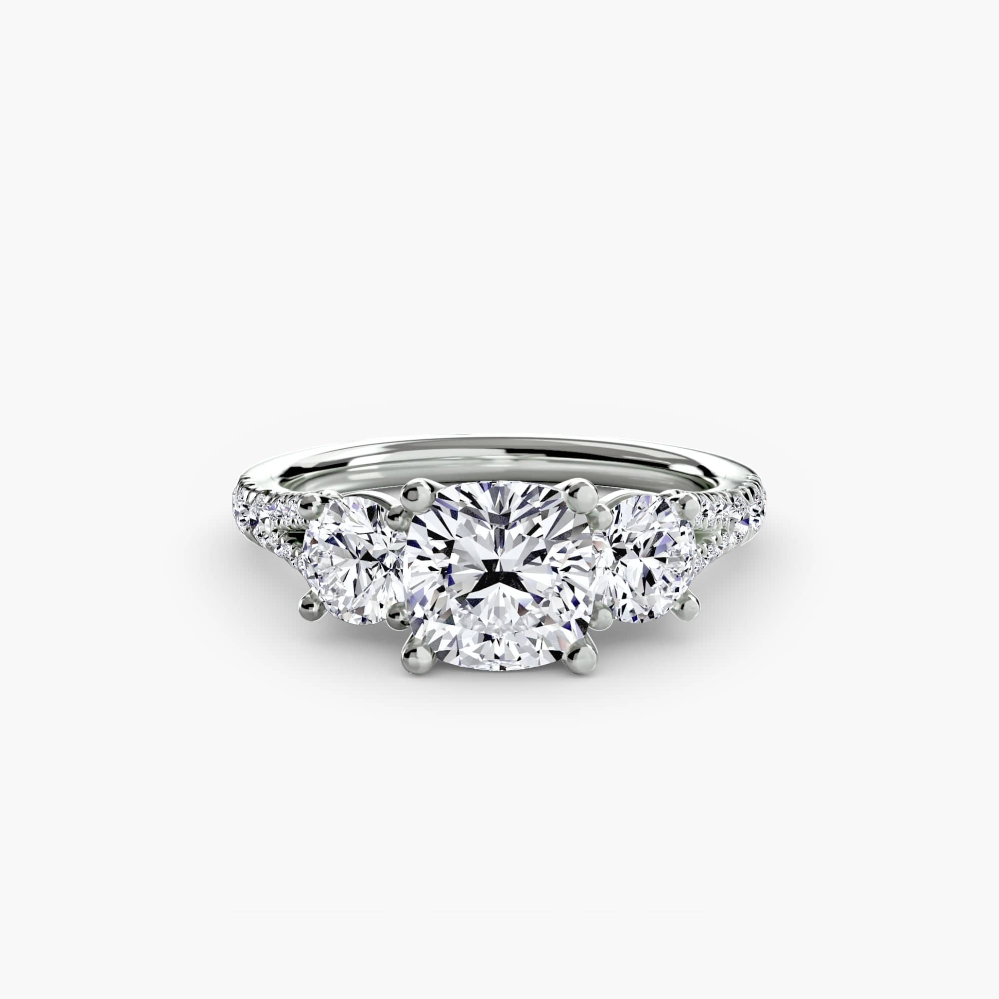 BW James Jewelers setting 9K White Gold / Cushion Three-Stone with Pavé Band 3