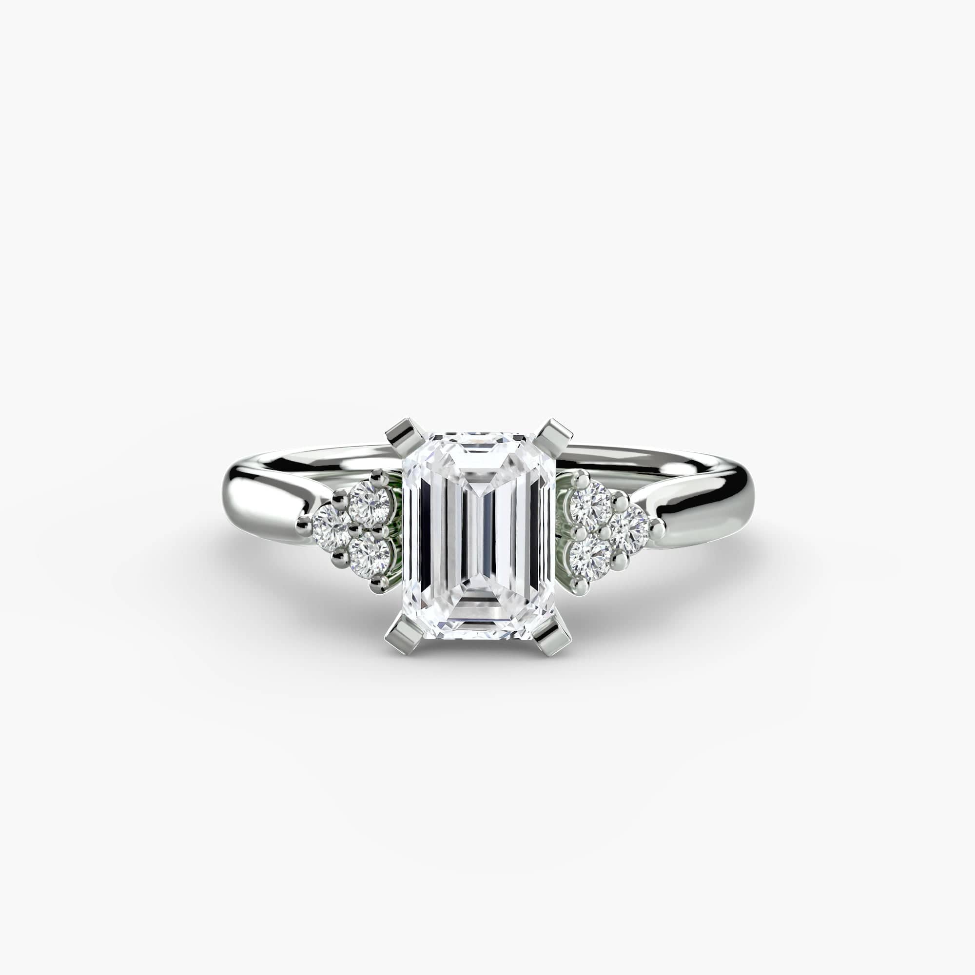 BW James Jewelers setting 9K White Gold / Emerald Solitaire with Cluster Shoulders 2