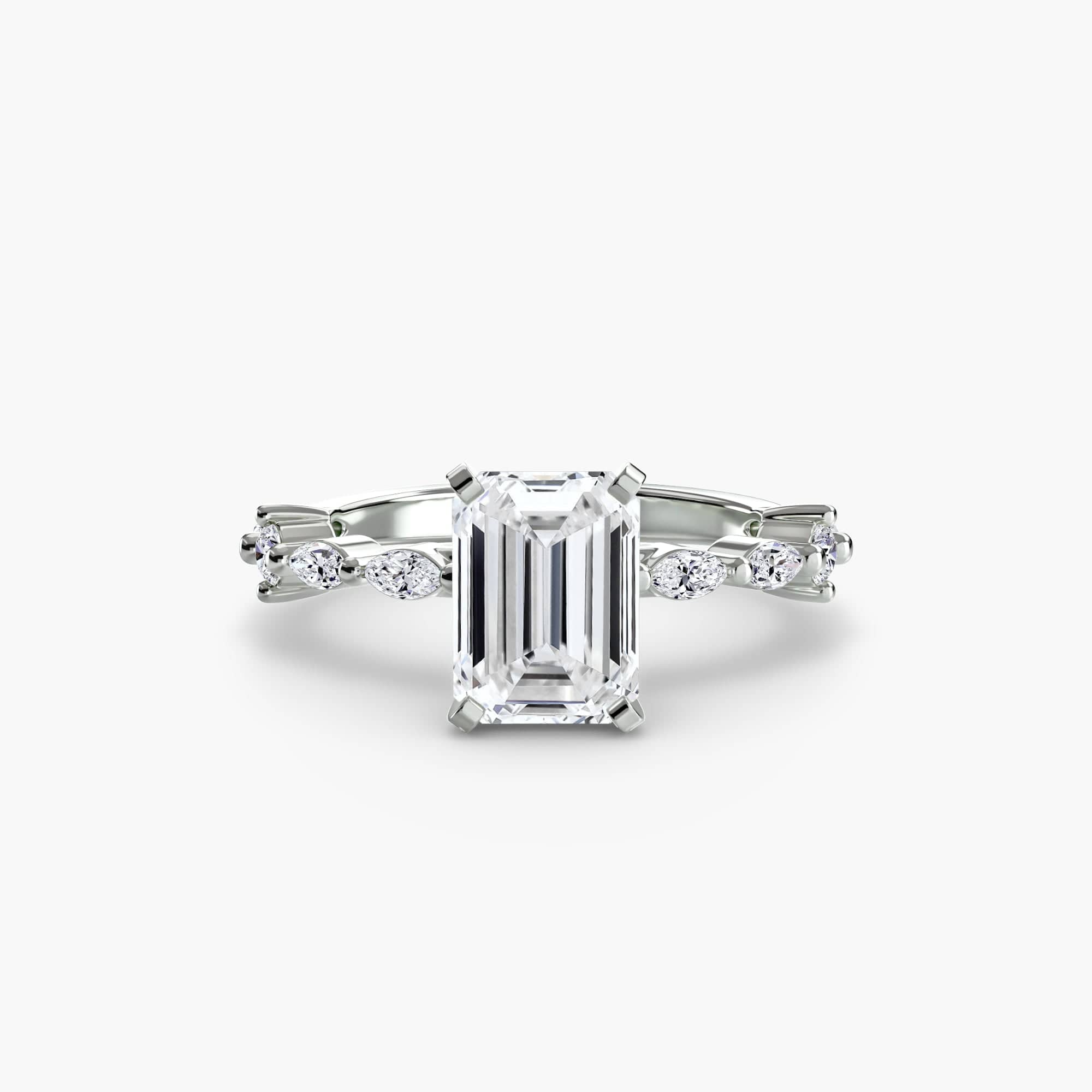 BW James Jewelers setting 9K White Gold / Emerald Solitaire with Eternity Pavé