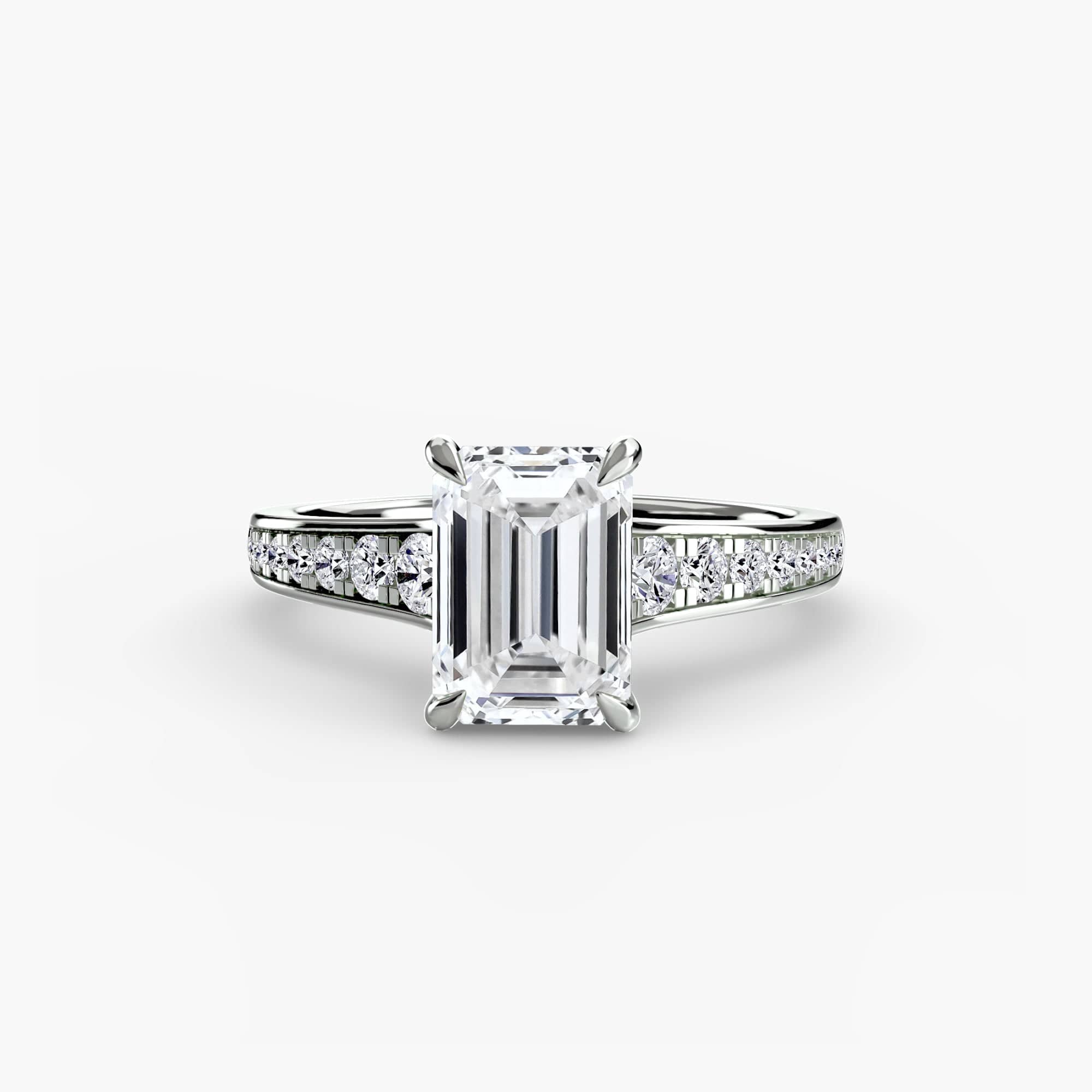 BW James Jewelers setting 9K White Gold / Emerald Solitaire with Pavé 7