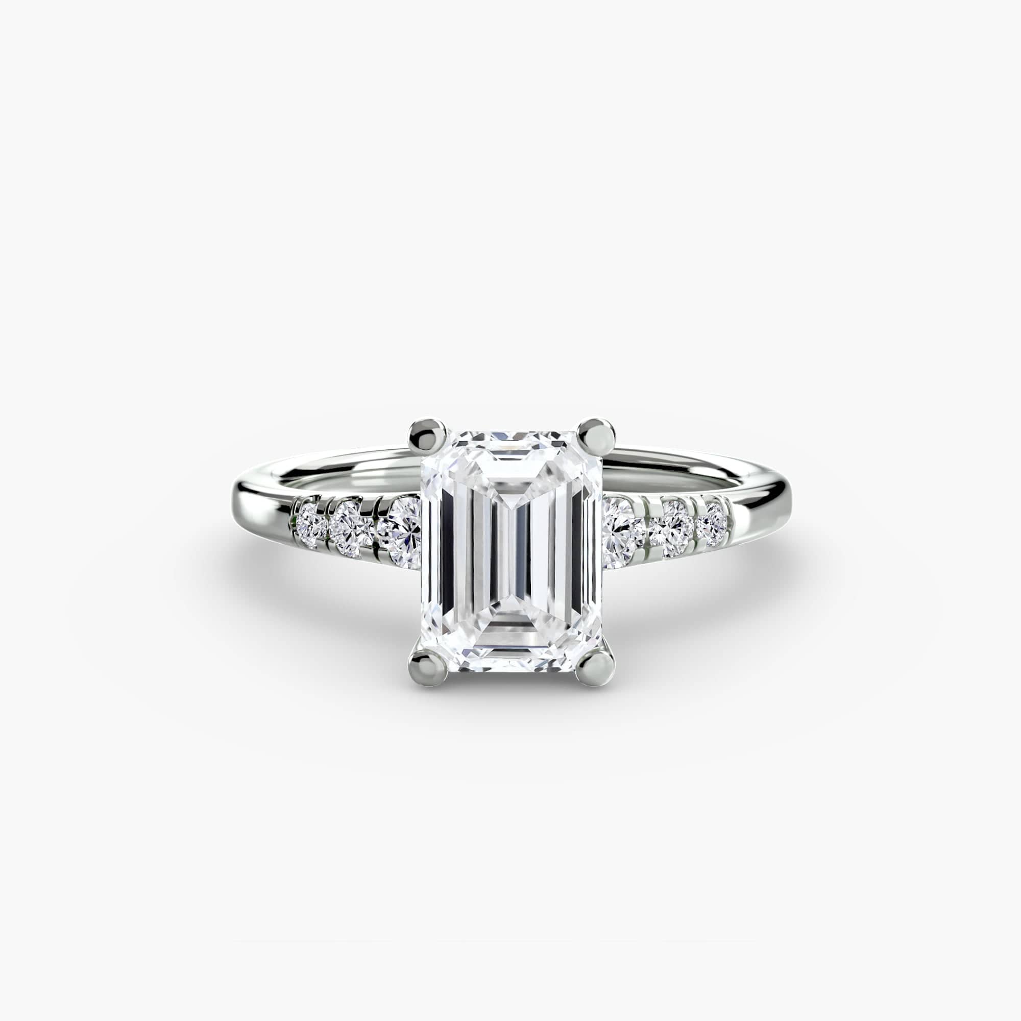 BW James Jewelers setting 9K White Gold / Emerald Solitaire with Shoulder Accents