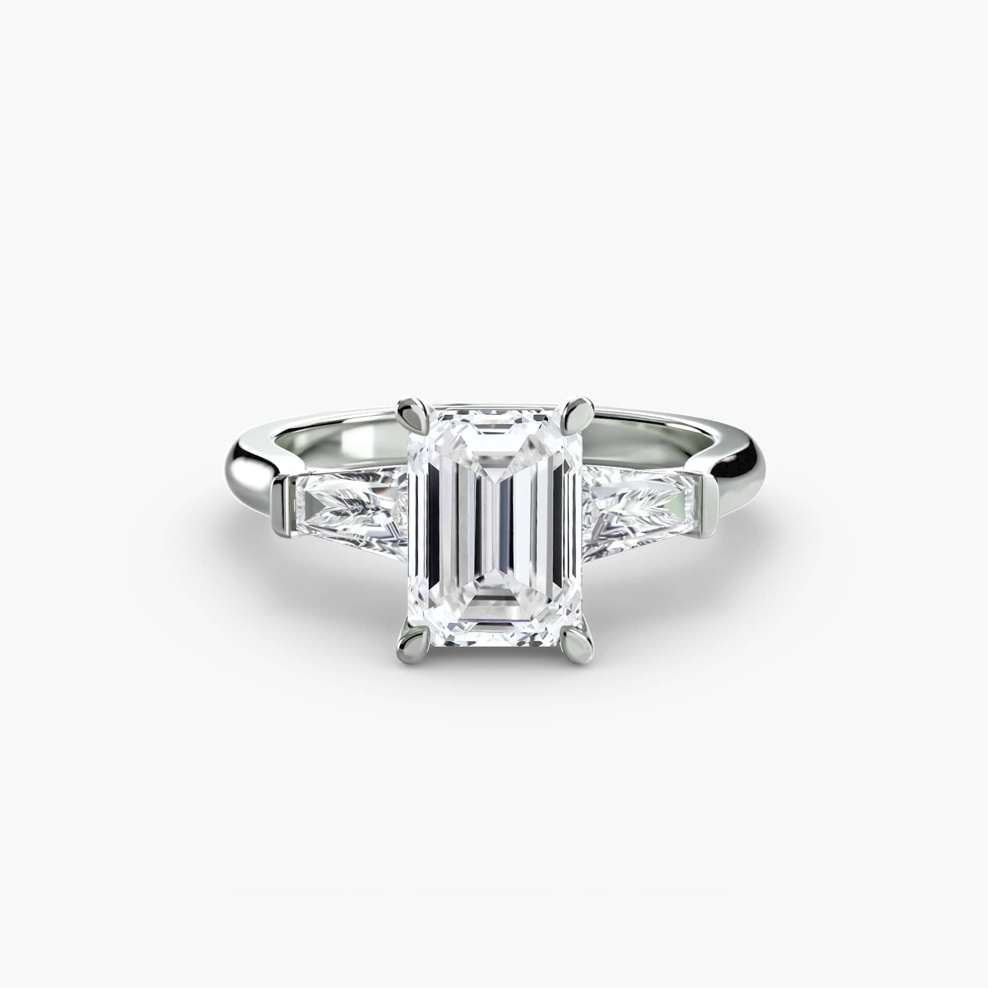 BW James Jewelers setting 9K White Gold / Emerald Three-Stone Ring (Baguette Side Stones)