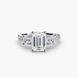 BW James Jewelers setting 9K White Gold / Emerald Three-Stone Ring with Pavé Band 4