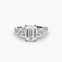 BW James Jewelers setting 9K White Gold / Emerald Three-Stone Ring with Pavé Band 4
