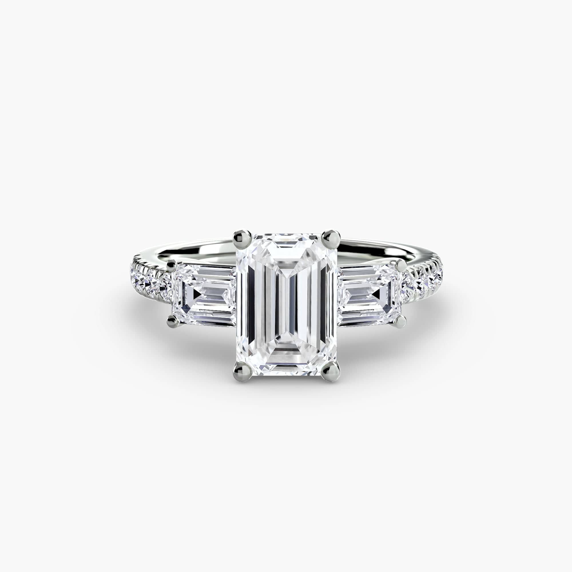 BW James Jewelers setting 9K White Gold / Emerald Three-Stone Ring with Pavé Band 4