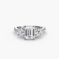 BW James Jewelers setting 9K White Gold / Emerald Three-Stone with Pavé Band