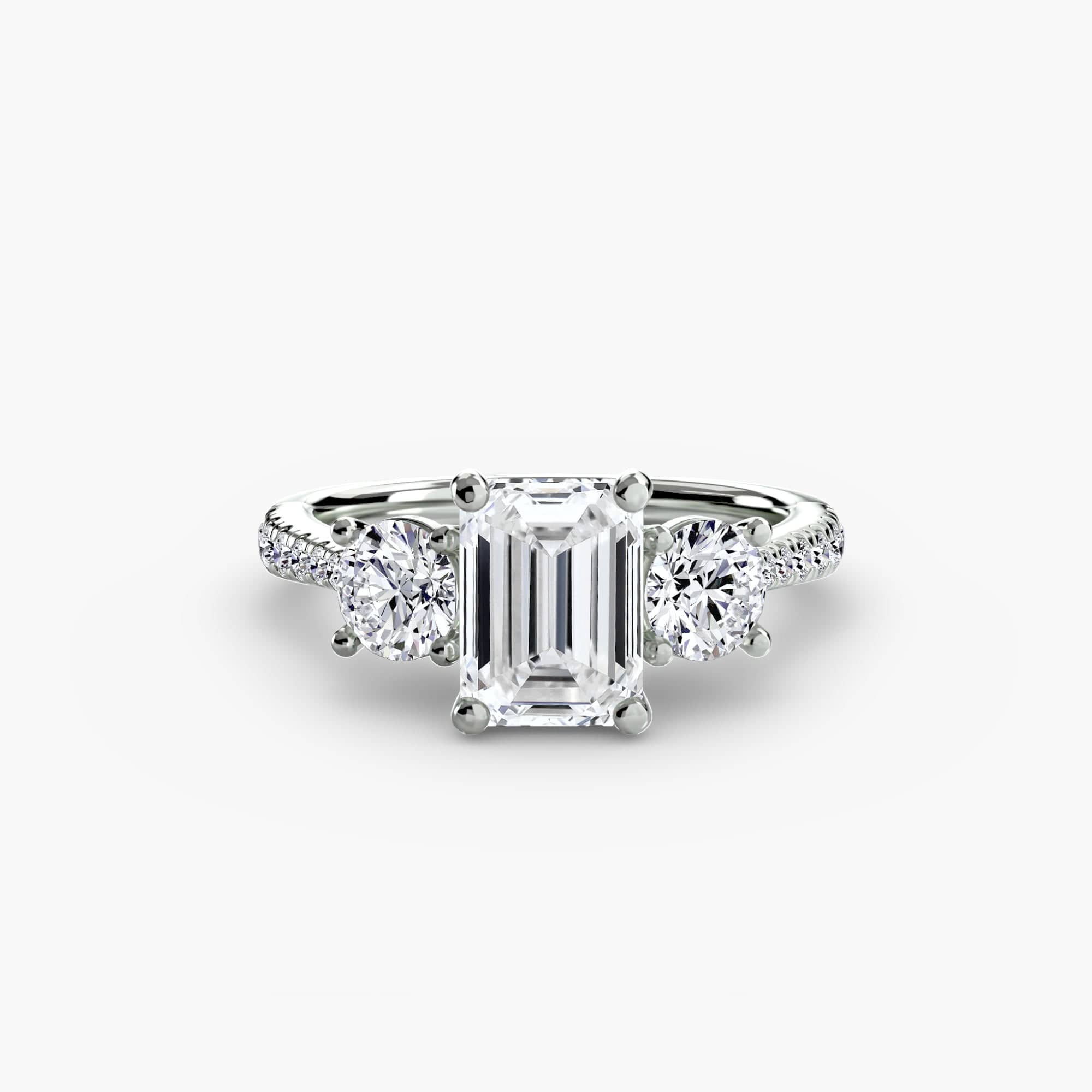 BW James Jewelers setting 9K White Gold / Emerald Three-Stone with Pavé Band