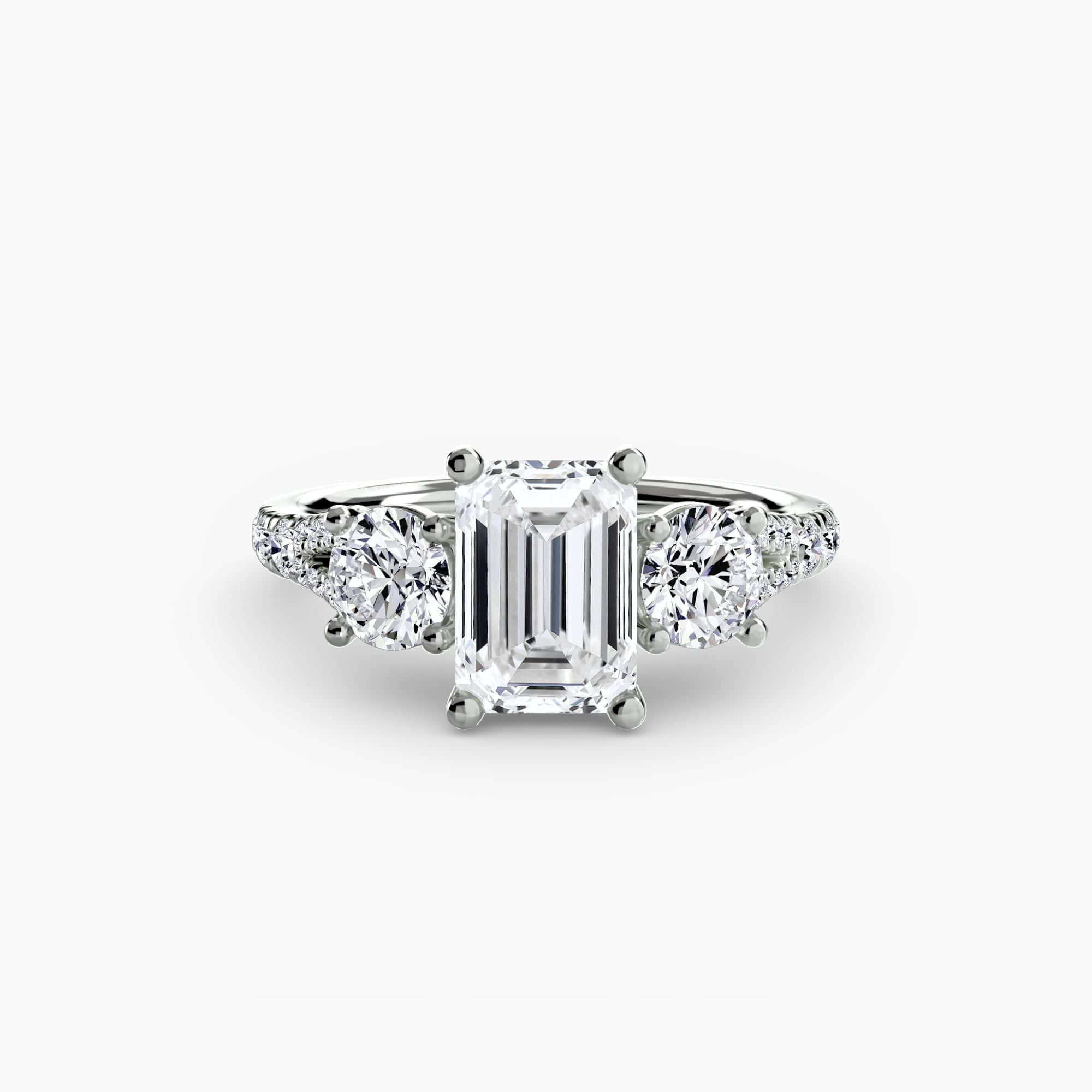 BW James Jewelers setting 9K White Gold / Emerald Three-Stone with Pavé Band 3