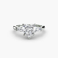 BW James Jewelers setting 9K White Gold / Heart Three-Stone Ring (Baguette Side Stones)