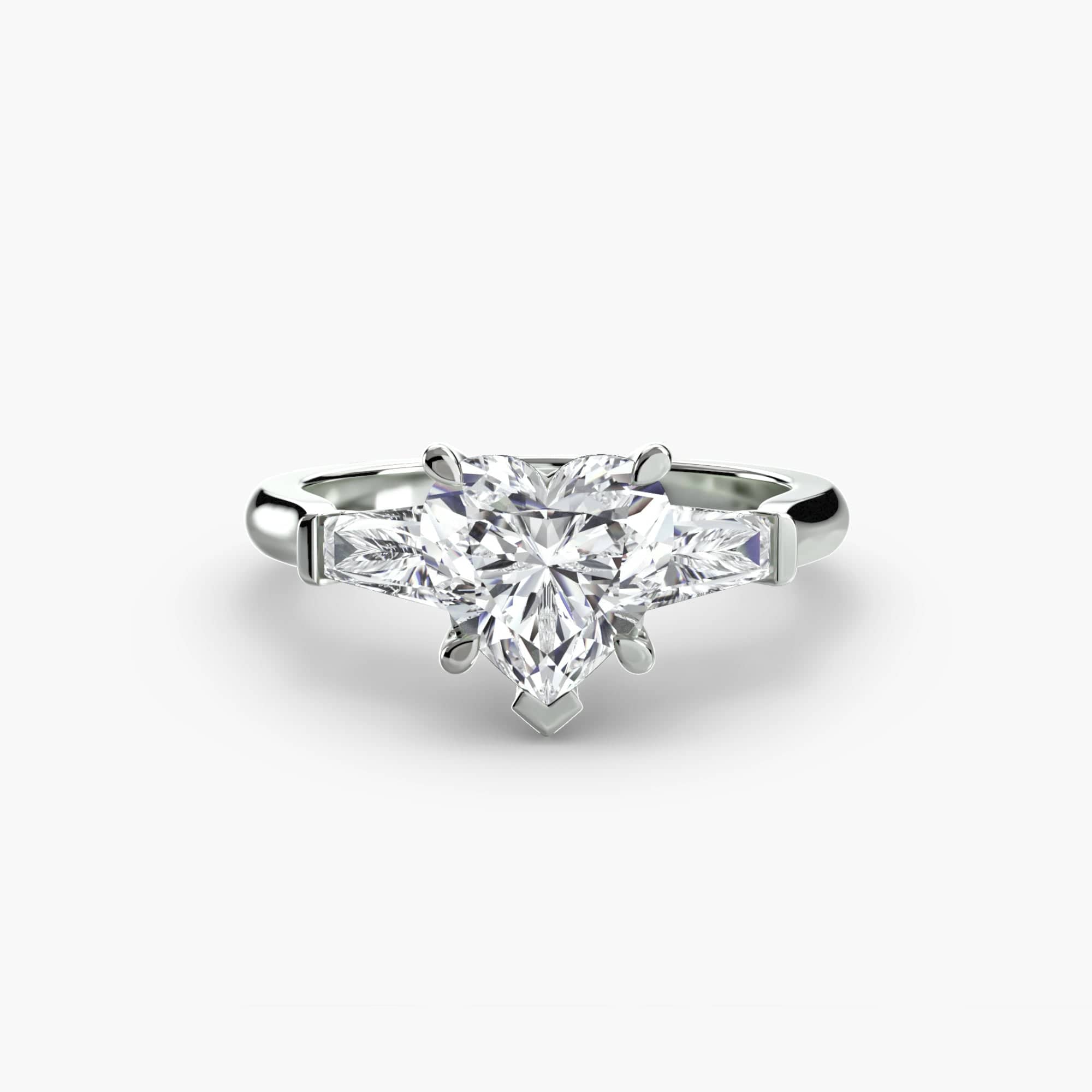 BW James Jewelers setting 9K White Gold / Heart Three-Stone Ring (Baguette Side Stones)