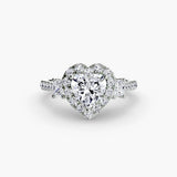 BW James Jewelers setting 9K White Gold / Heart Three-Stone Ring with Halo 2