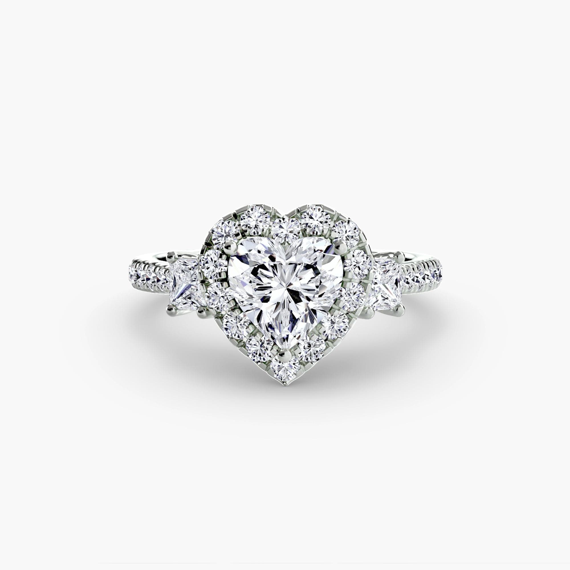 BW James Jewelers setting 9K White Gold / Heart Three-Stone Ring with Halo 2
