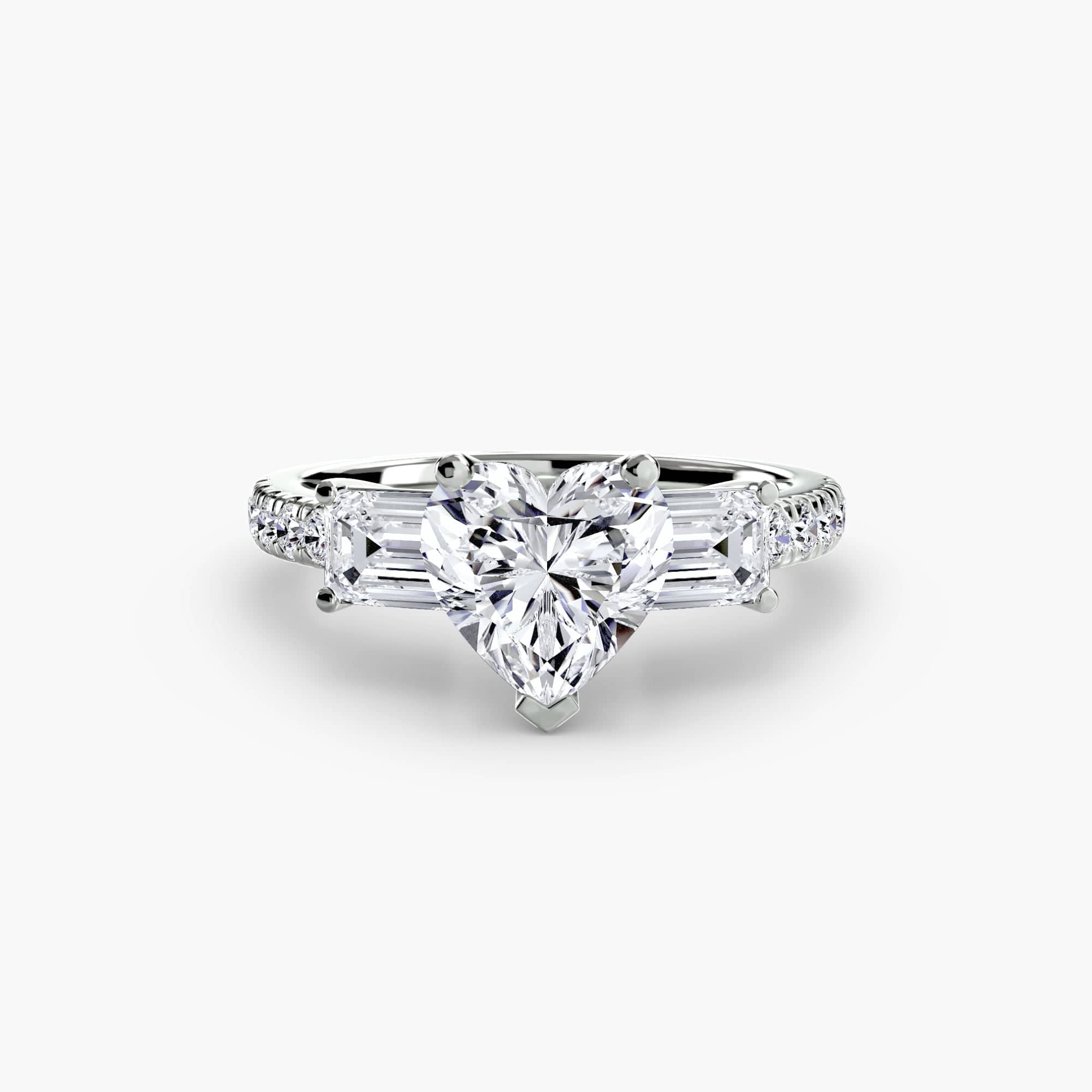 BW James Jewelers setting 9K White Gold / Heart Three-Stone Ring with Pavé Band 4