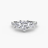 BW James Jewelers setting 9K White Gold / Heart Three-Stone with Pavé Band