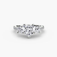 BW James Jewelers setting 9K White Gold / Heart Three-Stone with Pavé Band