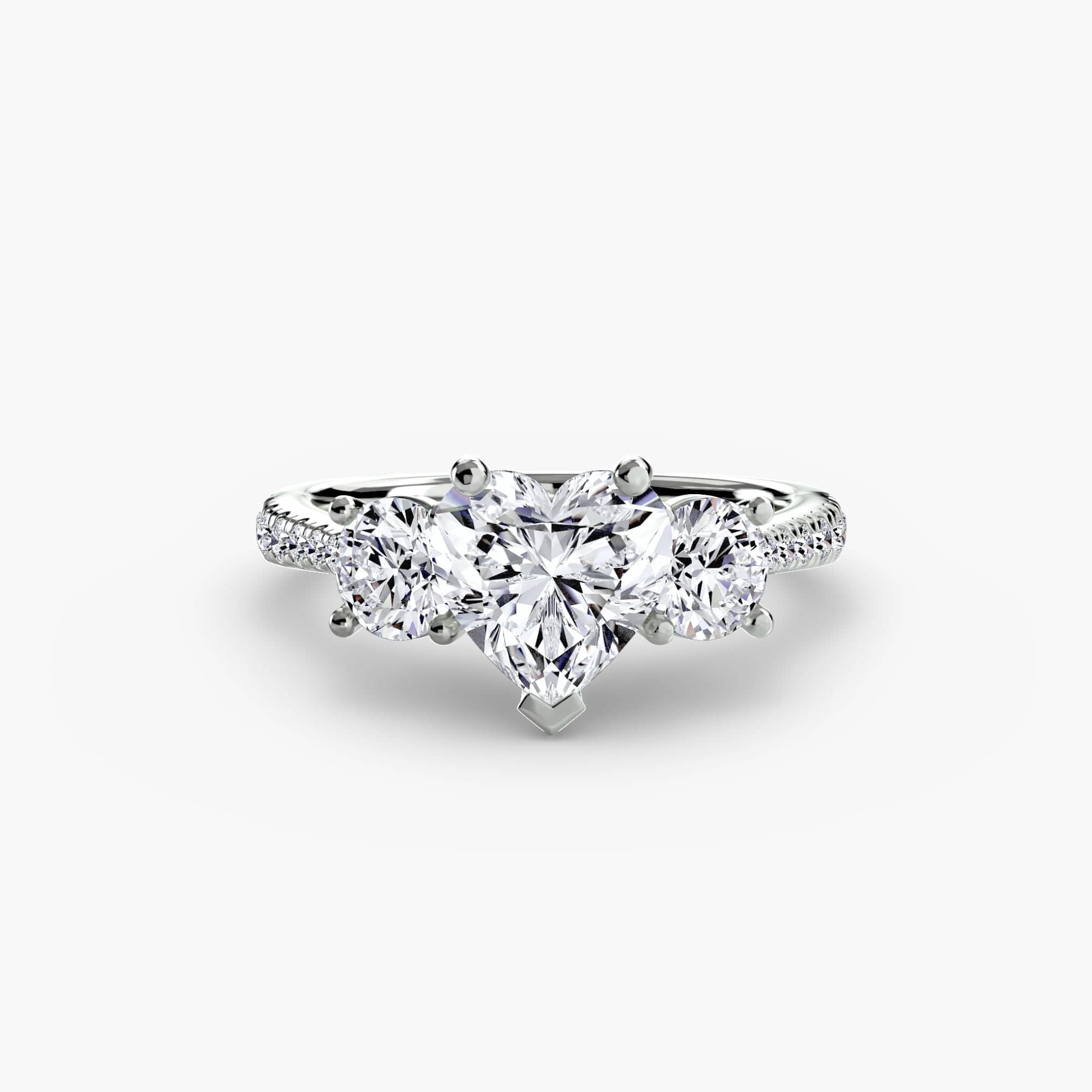 BW James Jewelers setting 9K White Gold / Heart Three-Stone with Pavé Band