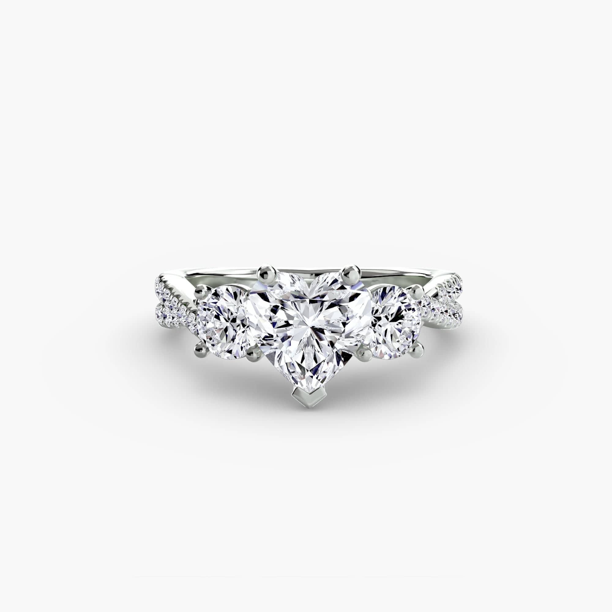 BW James Jewelers setting 9K White Gold / Heart Three-Stone with Pavé Band 2