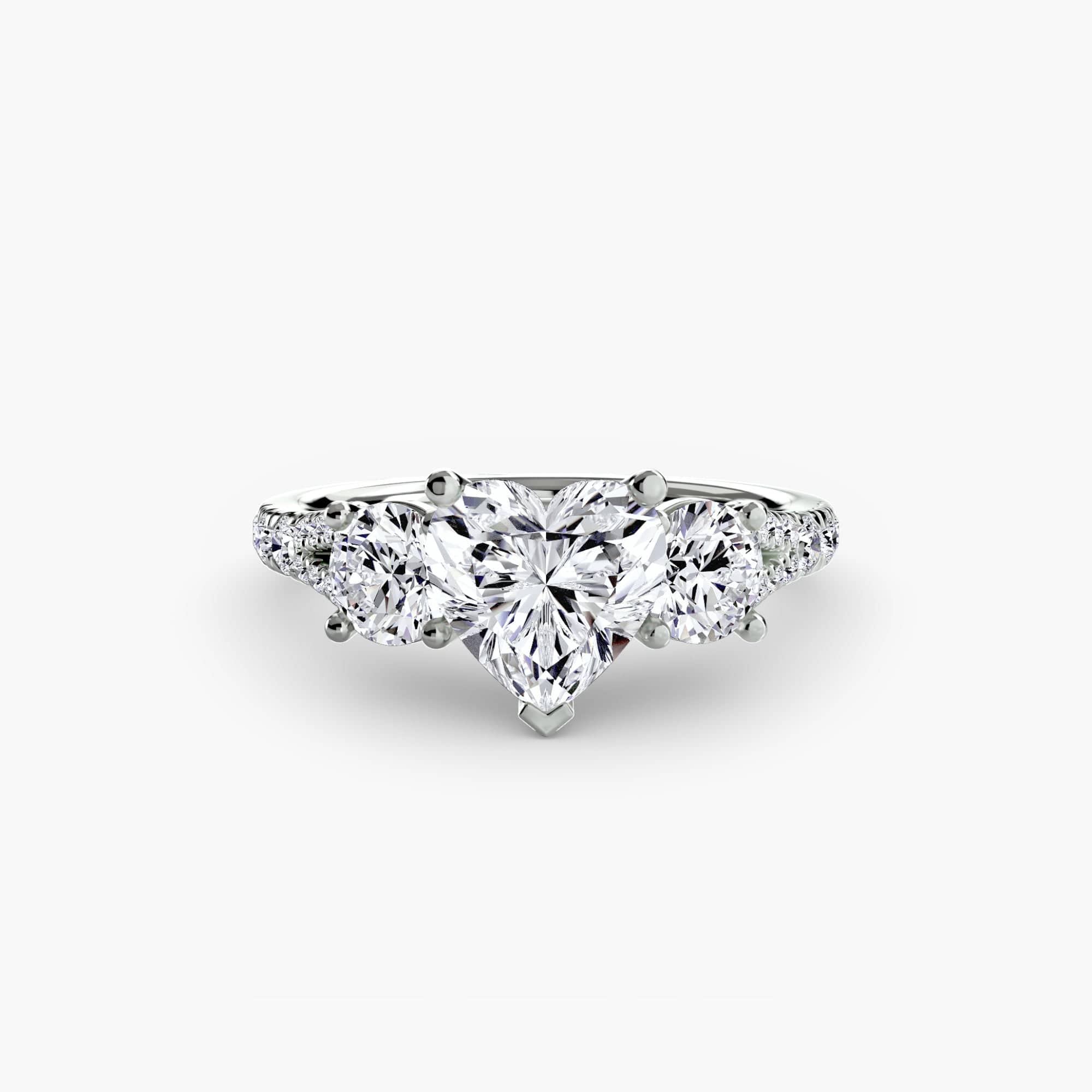 BW James Jewelers setting 9K White Gold / Heart Three-Stone with Pavé Band 3