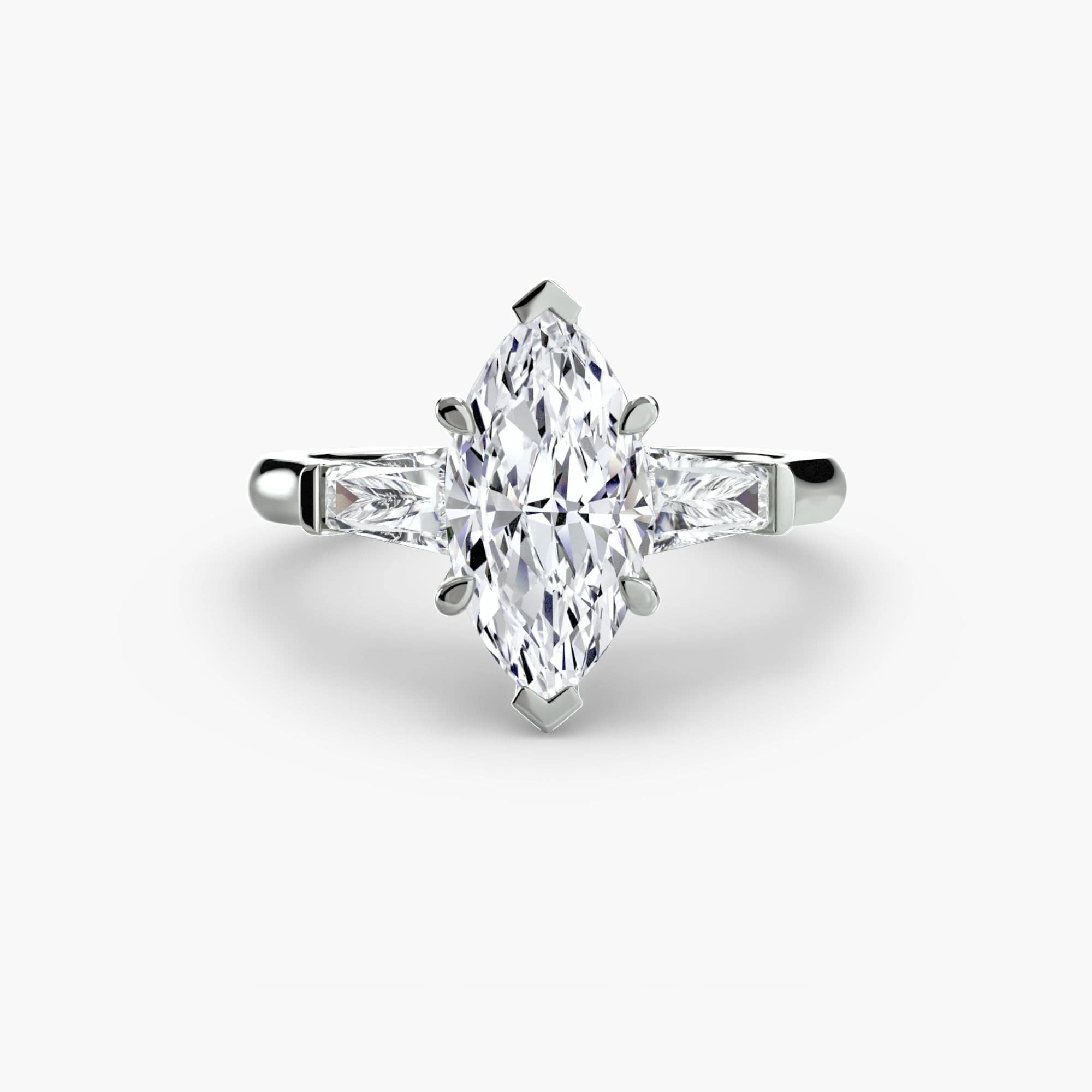 BW James Jewelers setting 9K White Gold / Marquise Three-Stone Ring (Baguette Side Stones)