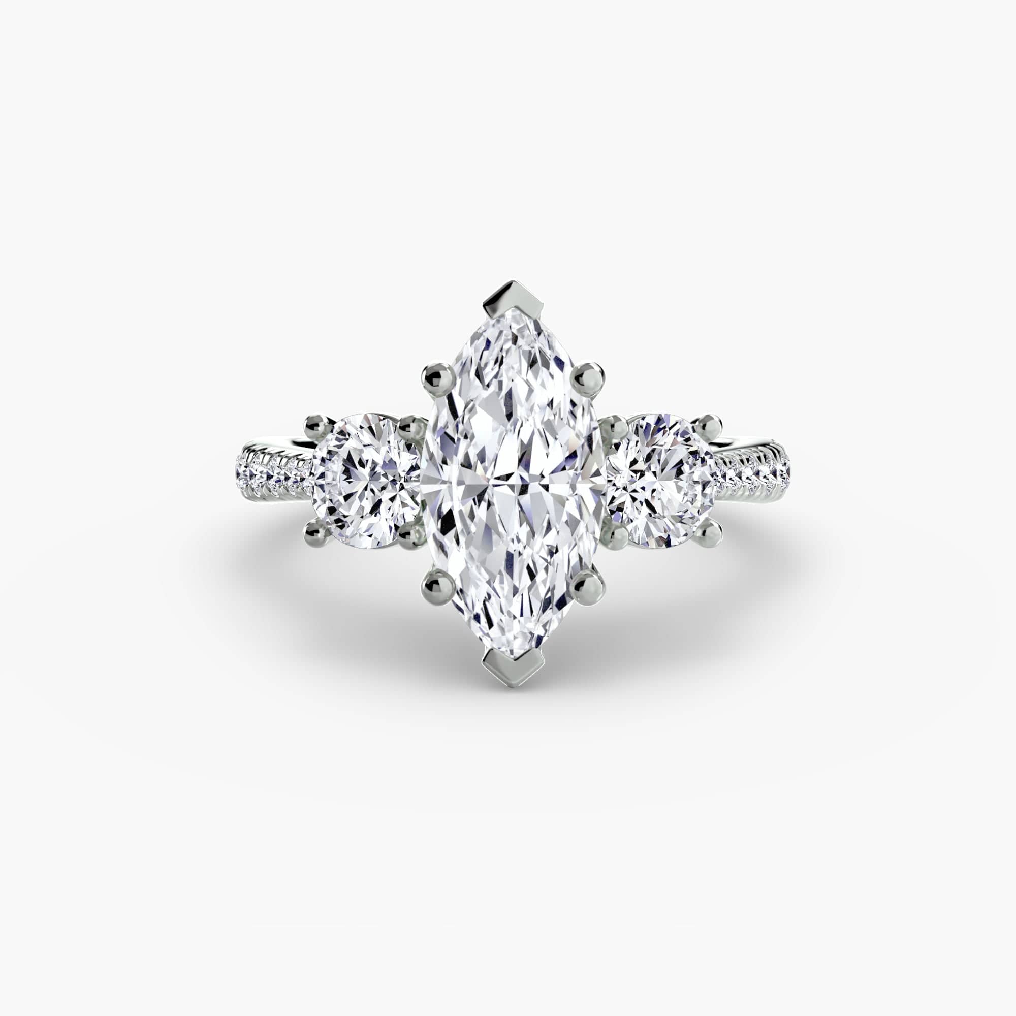 BW James Jewelers setting 9K White Gold / Marquise Three-Stone with Pavé Band