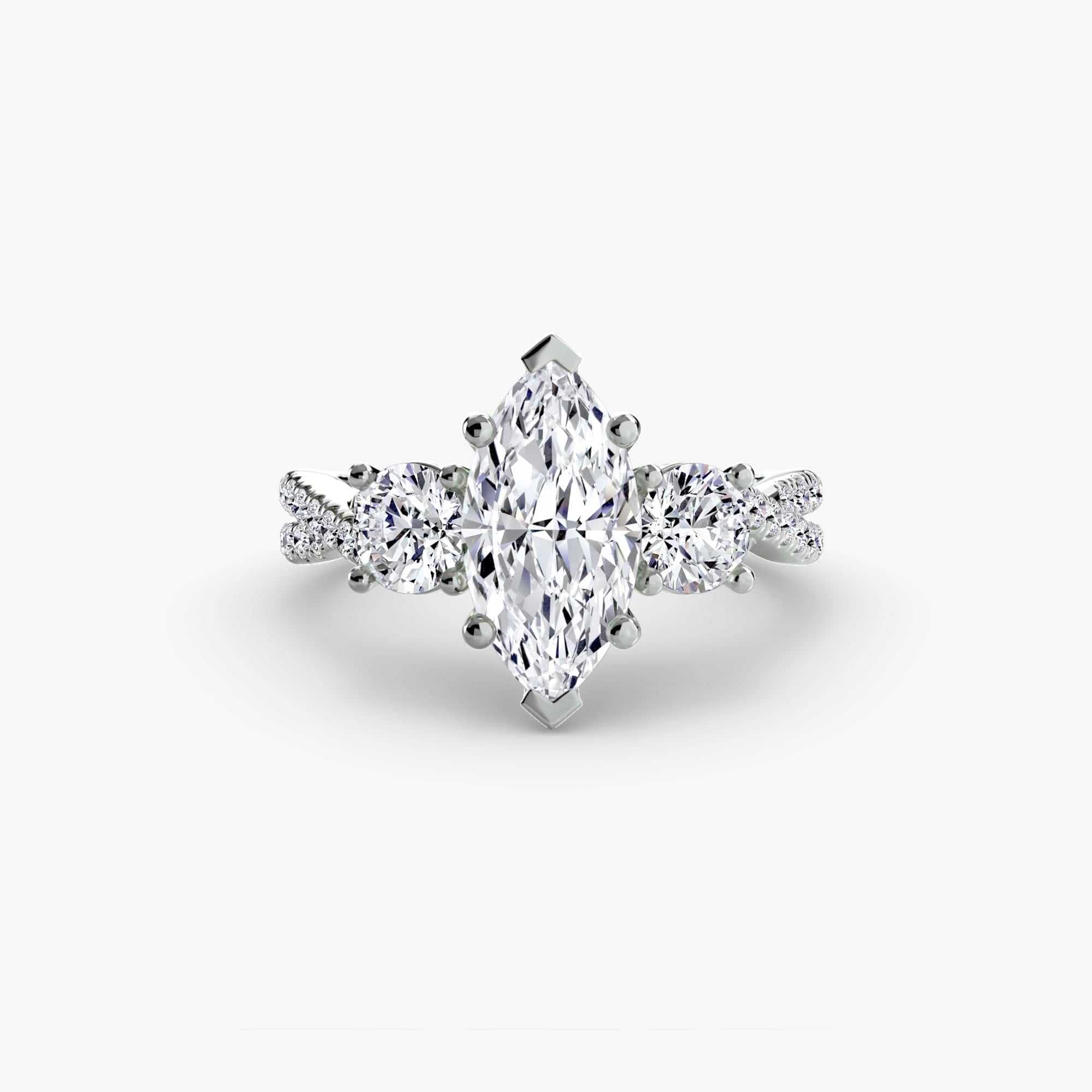 BW James Jewelers setting 9K White Gold / Marquise Three-Stone with Pavé Band 2