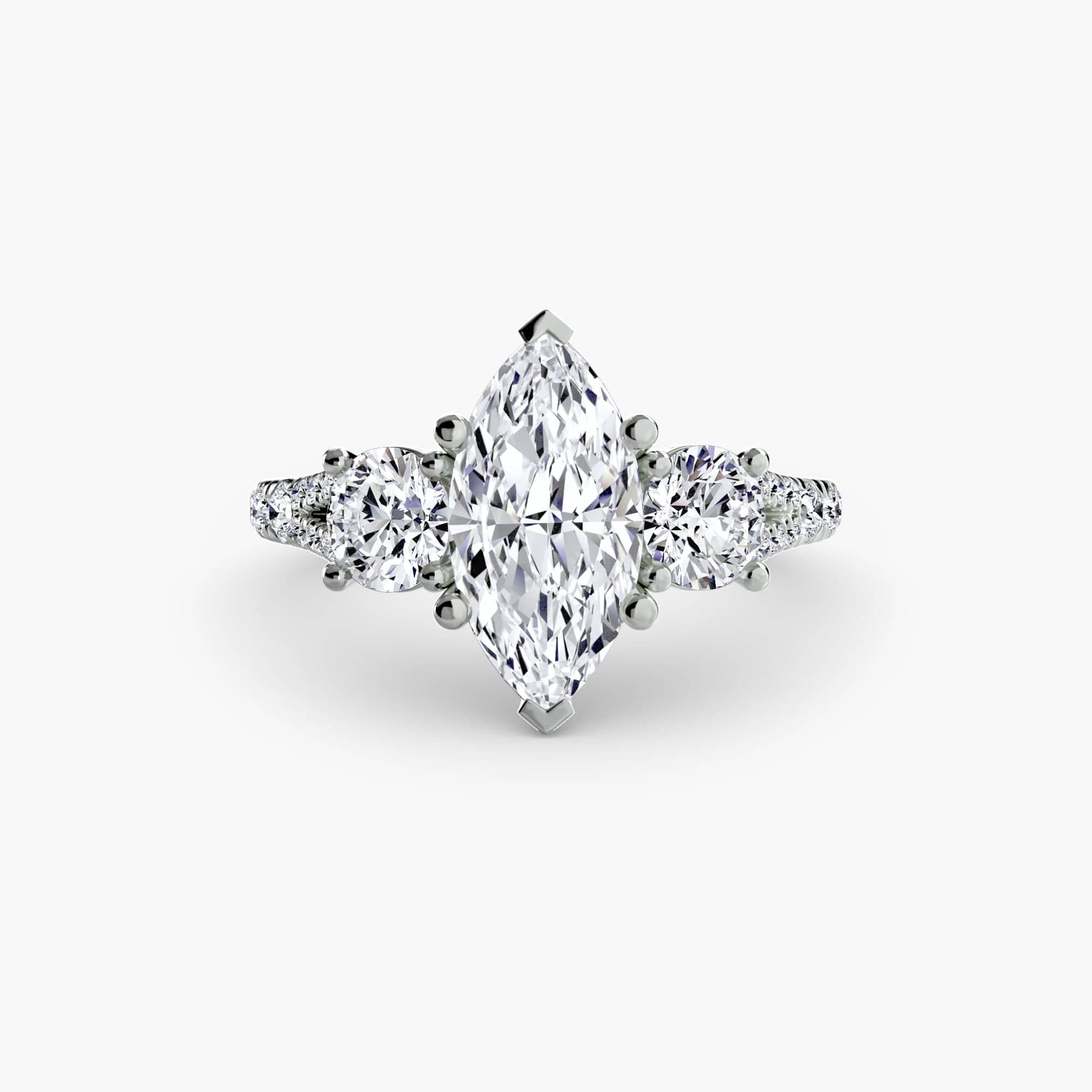 BW James Jewelers setting 9K White Gold / Marquise Three-Stone with Pavé Band 3