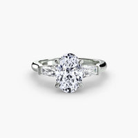 BW James Jewelers setting 9K White Gold / Oval Three-Stone Ring (Baguette Side Stones)