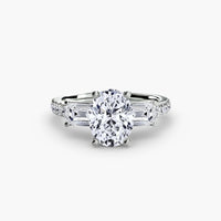 BW James Jewelers setting 9K White Gold / Oval Three-Stone Ring with Pavé Band 4