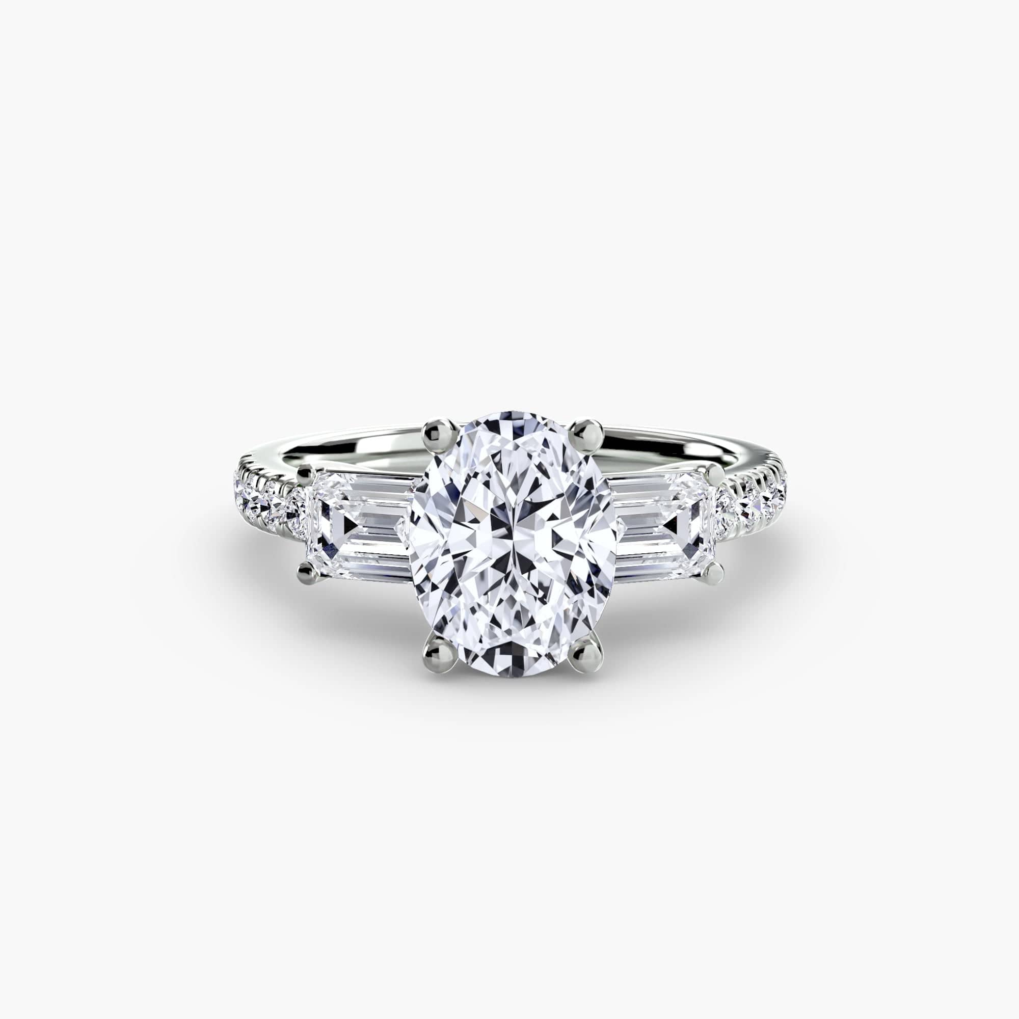 BW James Jewelers setting 9K White Gold / Oval Three-Stone Ring with Pavé Band 4